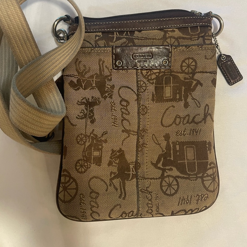 Coach Brown Tan Signature Messenger Crossbody Bag